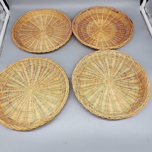 Vintage wicker rattan bamboo paper plate holders 9.75" Set Of 4 - Picture 1 of 5